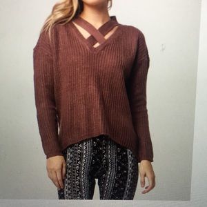 Black front cross sweater